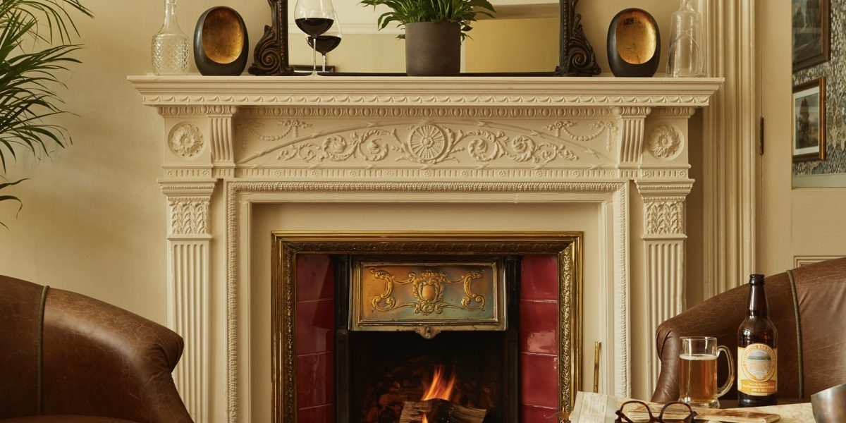 Fireplace and lounge area of the hotel.